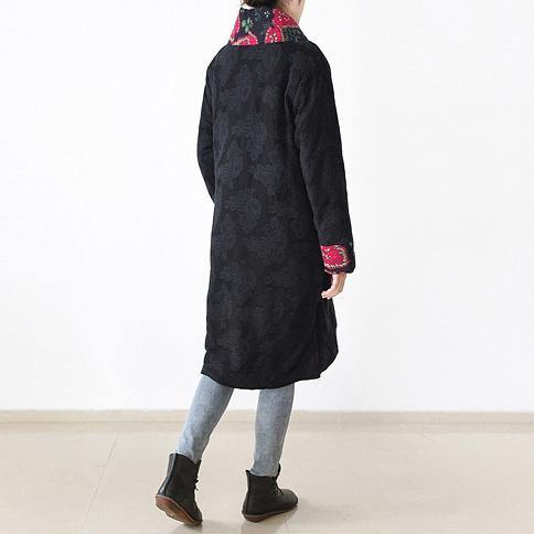 Casual black print parkas overcoat Loose fitting patchwork down jacket women side open coats - Omychic