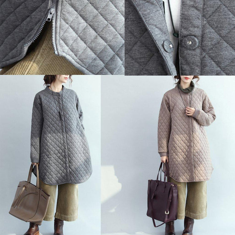 Casual gray down overcoat plus size stand collar down overcoat Casual thin coats - Omychic