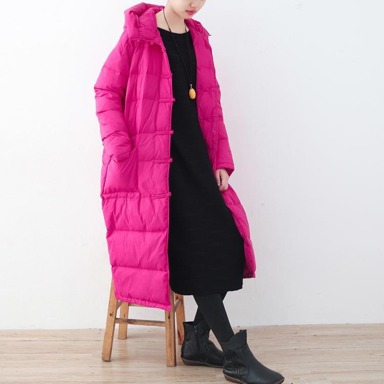 Casual rose red Parka casual down coat Fine hooded outwear Chinese Button - Omychic