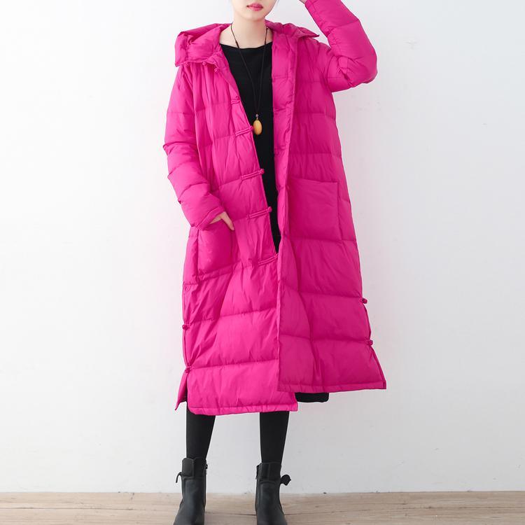 Casual rose red Parka casual down coat Fine hooded outwear Chinese Button - Omychic