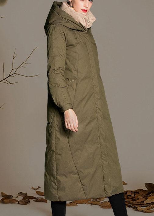 Chic Army Green Pockets Warm Wear on both sides Winter Duck Down Down Coat - Omychic