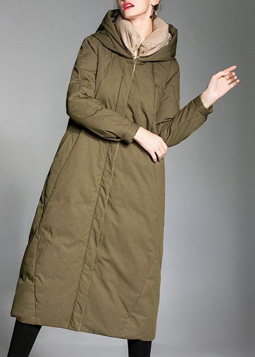 Chic Army Green Pockets Warm Wear on both sides Winter Duck Down Down Coat - Omychic