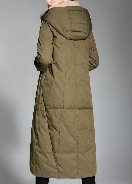 Chic Army Green Pockets Warm Wear on both sides Winter Duck Down Down Coat - Omychic