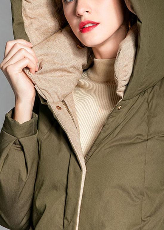 Chic Army Green Pockets Warm Wear on both sides Winter Duck Down Down Coat - Omychic