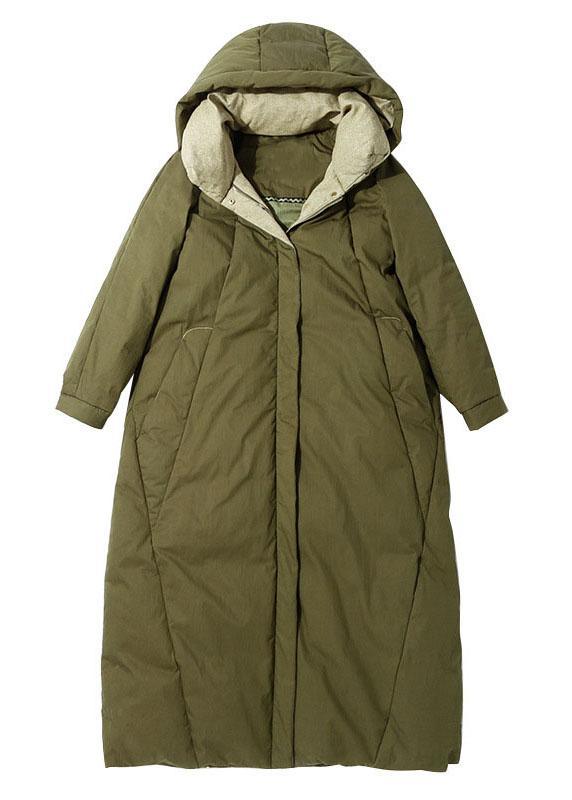 Chic Army Green Pockets Warm Wear on both sides Winter Duck Down Down Coat - Omychic