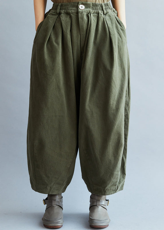 Chic Army Green Pockets wide leg pants Spring