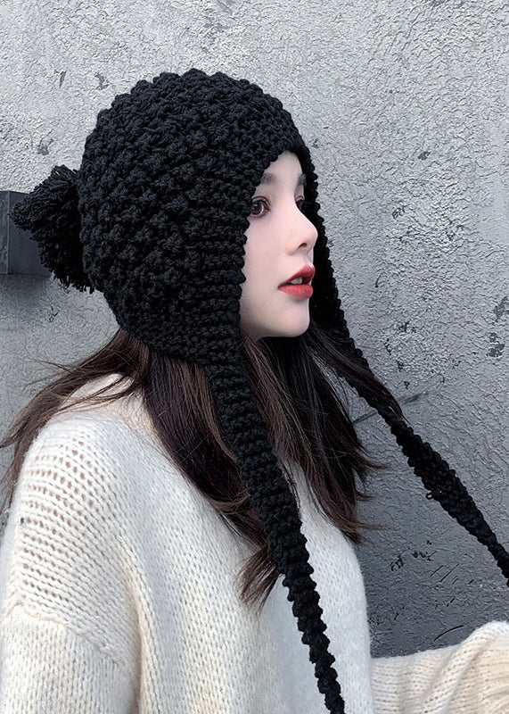 Chic Autumn And Winter Black Warm Knit Bonnie Hat