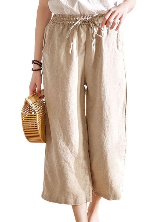 Chic Beige Pockets Casual Wide Leg Summer Pants Linen - Omychic