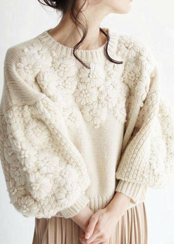 Chic Beige Thick Warm Embroideried Fall Knit sweaters - Omychic