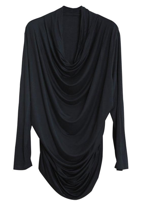 Chic Black Asymmetrical Design Fall Blouse Tops - Omychic