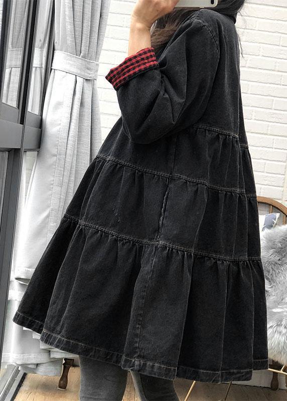 Chic Black Loose Button Patchwork Fall trench coats Dress - Omychic