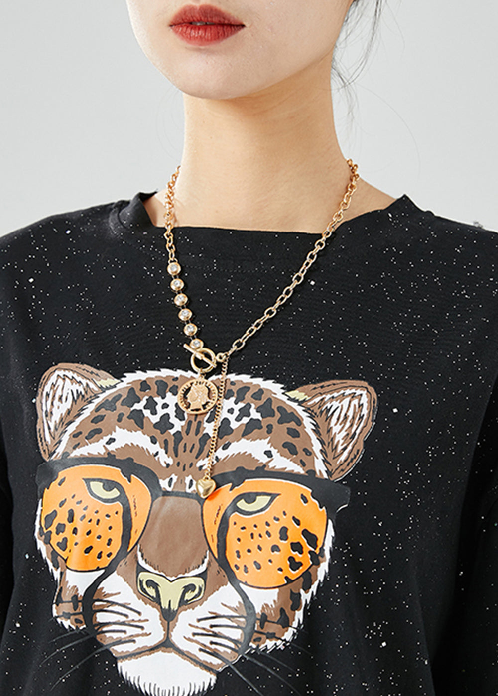 Chic Black Oversized Tiger Print Side Open Cotton Tank Tops Summer