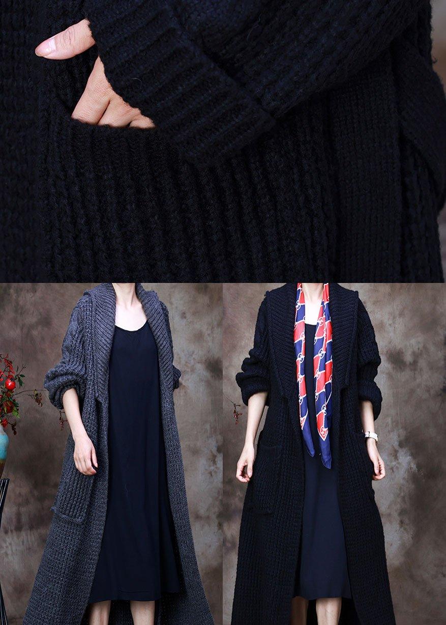 Chic Black PeterPan Collar tie waist Woolen Cardigans Winter - Omychic