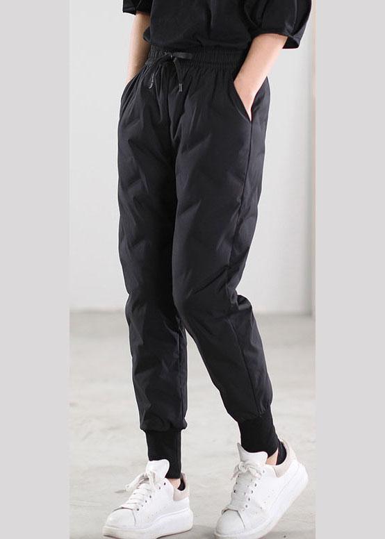 Chic Black Pockets Duck Down Pants Trousers Winter - Omychic