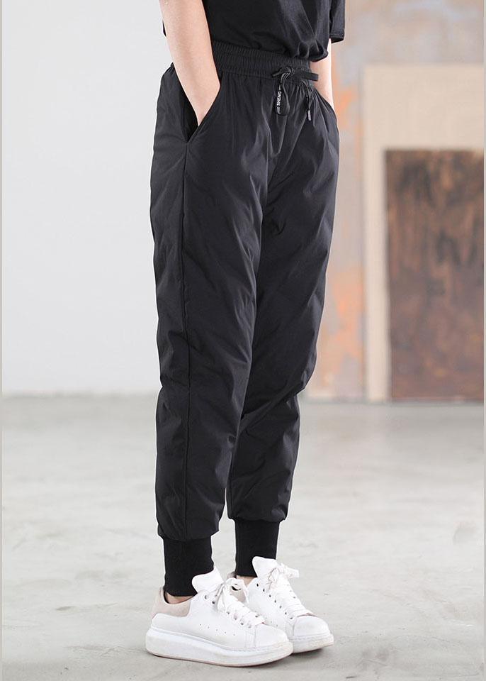 Chic Black Pockets Duck Down Pants Trousers Winter - Omychic