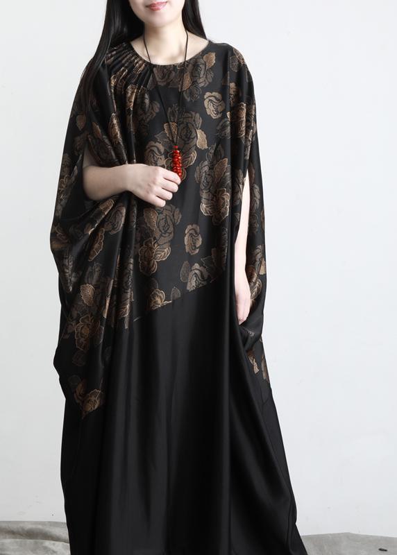 Chic Black Print Patchwork Batwing Sleeve Party Summer Chiffon Dress - Omychic