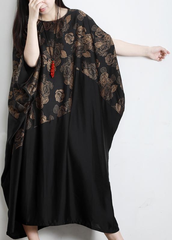 Chic Black Print Patchwork Batwing Sleeve Party Summer Chiffon Dress - Omychic