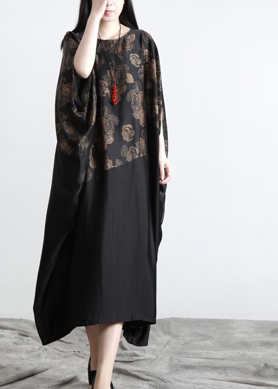 Chic Black Print Patchwork Batwing Sleeve Party Summer Chiffon Dress - Omychic