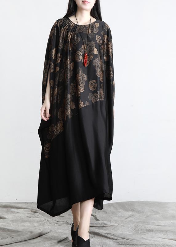 Chic Black Print Patchwork Batwing Sleeve Party Summer Chiffon Dress - Omychic