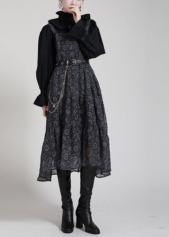 Chic Black Print Patchwork Circle Fall Dress