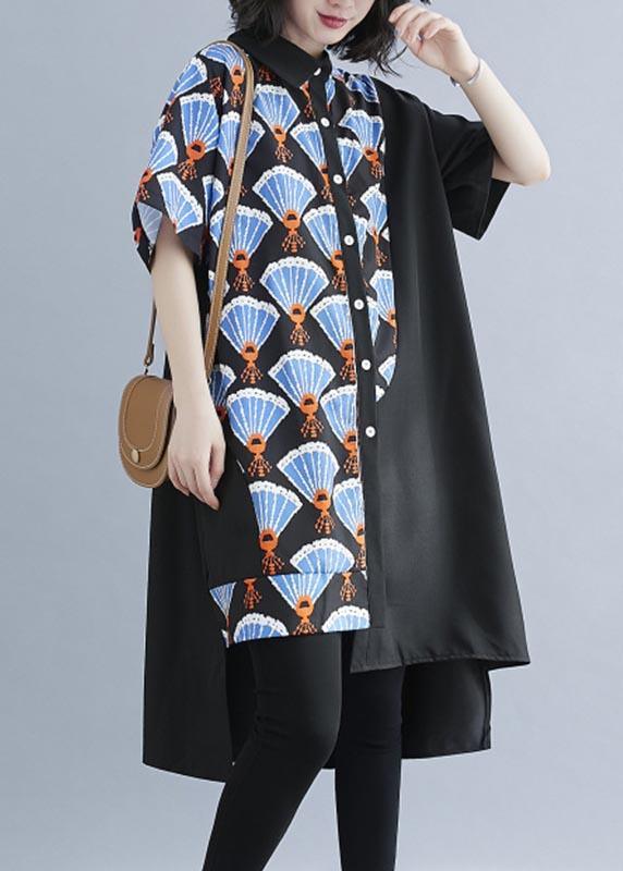 Chic Black Print asymmetrical designlow high design Vacation Summer Cotton Dress - Omychic
