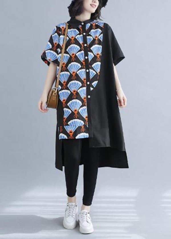 Chic Black Print asymmetrical designlow high design Vacation Summer Cotton Dress - Omychic