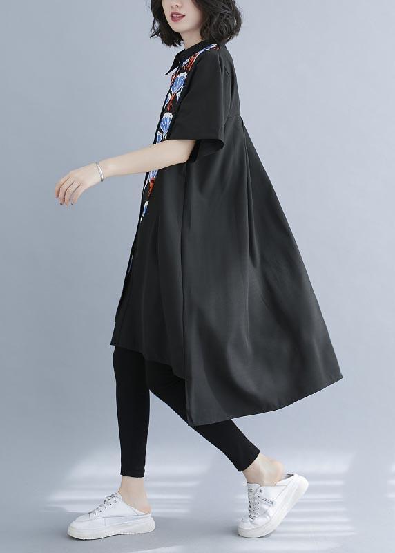 Chic Black Print asymmetrical designlow high design Vacation Summer Cotton Dress - Omychic