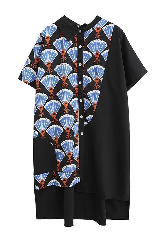 Chic Black Print asymmetrical designlow high design Vacation Summer Cotton Dress - Omychic