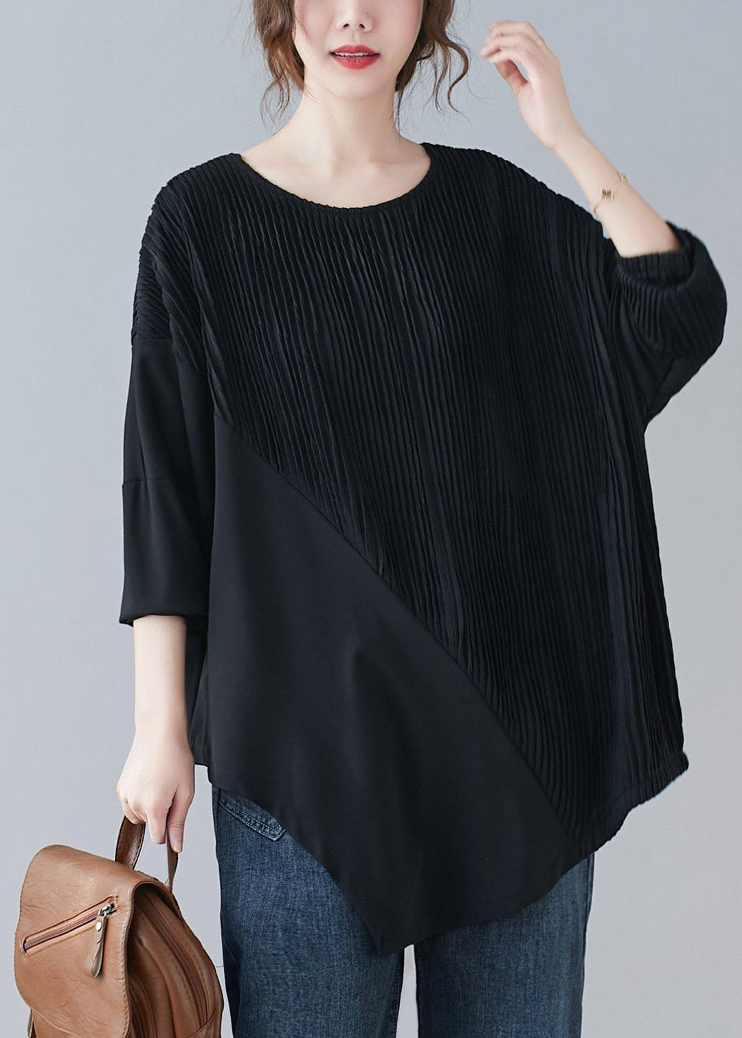 Chic Black Top Half Sleeve - Omychic