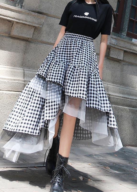 Chic Black White Plaid Ruffles Patchwork Lace Skirt Summer ( Limited Stock) - Omychic