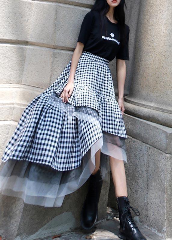 Chic Black White Plaid Ruffles Patchwork Lace Skirt Summer ( Limited Stock) - Omychic