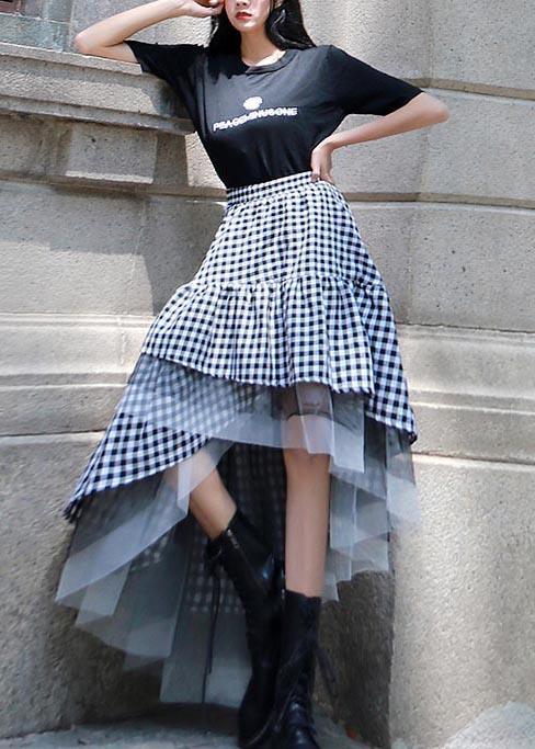 Chic Black White Plaid Ruffles Patchwork Lace Skirt Summer ( Limited Stock) - Omychic