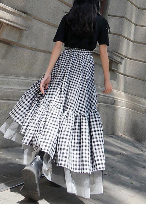 Chic Black White Plaid Ruffles Patchwork Lace Skirt Summer ( Limited Stock) - Omychic