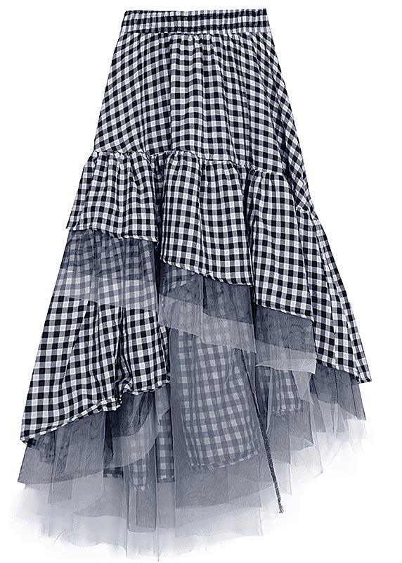 Chic Black White Plaid Ruffles Patchwork Lace Skirt Summer ( Limited Stock) - Omychic