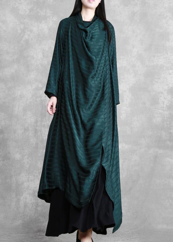 Chic Blackish Green Striped Asymmetric Robe Dress - Omychic