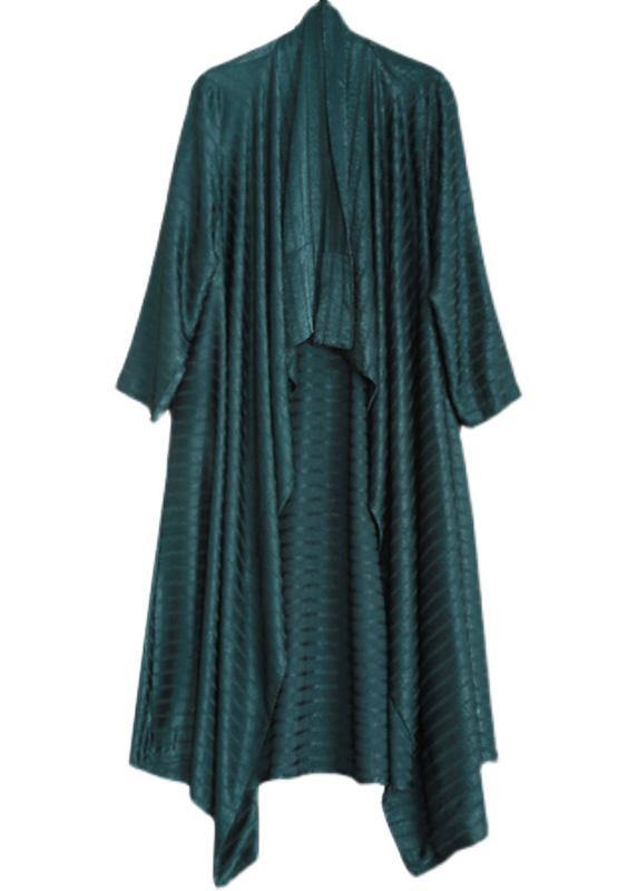 Chic Blackish Green Striped Asymmetric Robe Dress - Omychic