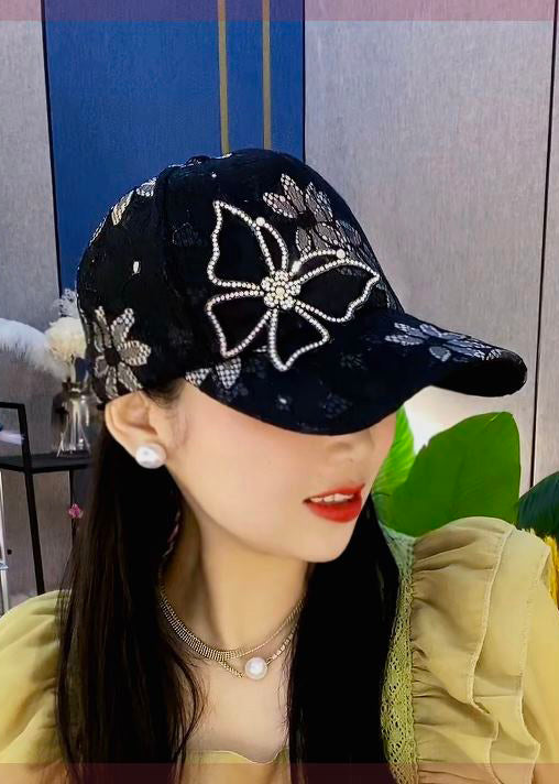Chic Blue Lace Butterfly Zircon Patchwork Baseball Cap Hat