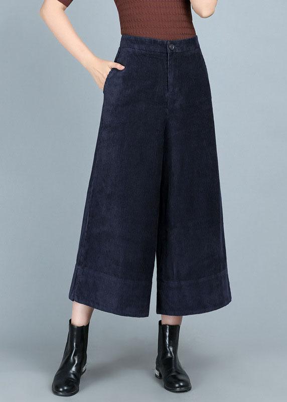 Chic Blue Pockets Button Straight Fall Pants - Omychic