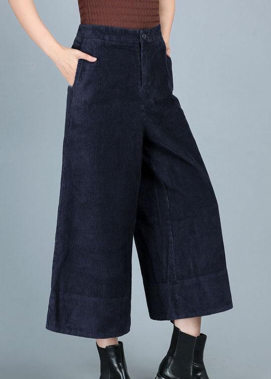 Chic Blue Pockets Button Straight Fall Pants - Omychic