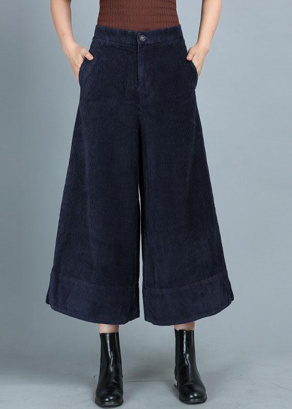 Chic Blue Pockets Button Straight Fall Pants - Omychic