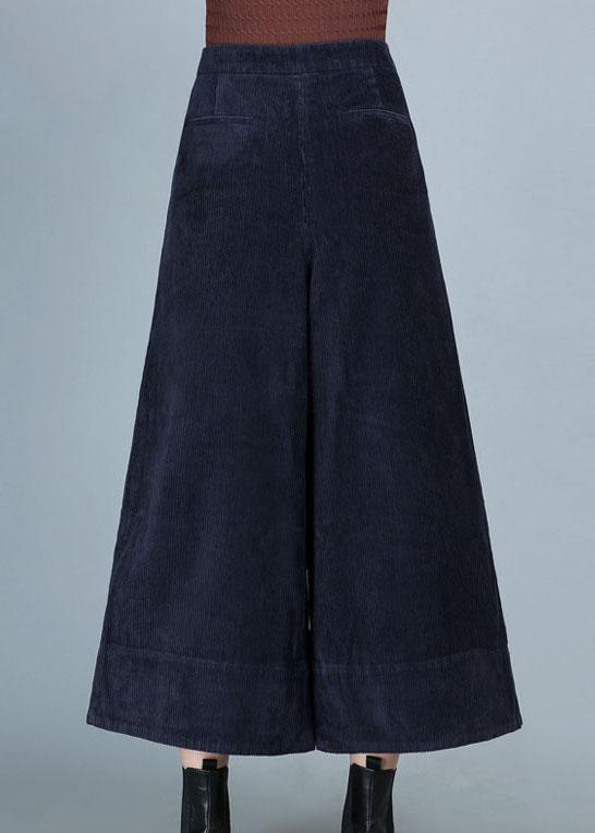 Chic Blue Pockets Button Straight Fall Pants - Omychic