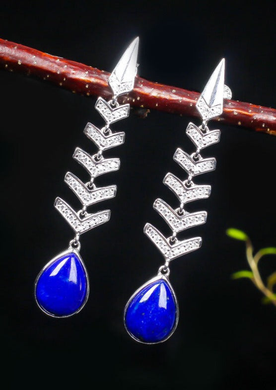 Chic Blue Sterling Silver Inlaid Gem Stone Zircon Drop Earrings