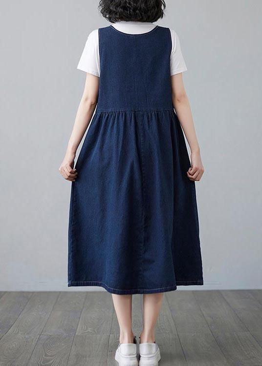 Chic Blue Summer Pockets Button Cotton Dresses - Omychic