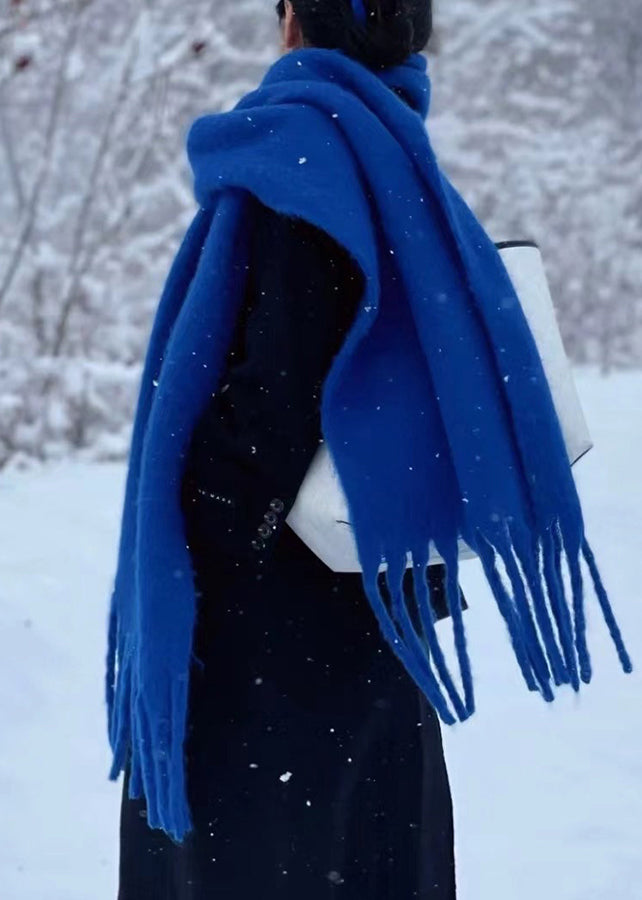 Chic Blue Tasseled Thick Warm Faux Cashmere Shawl