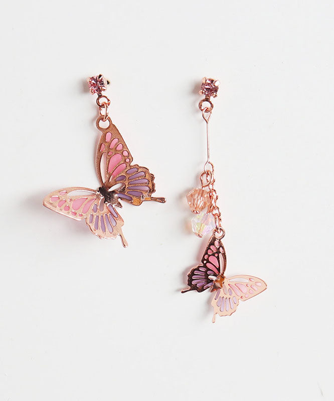 Chic Butterfly Metal Asymmetrical Design Crystal Drop Earrings