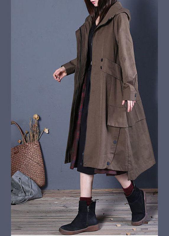 Chic Coffee Loose zippered Button Fall Hoodie Coat trench coats - Omychic
