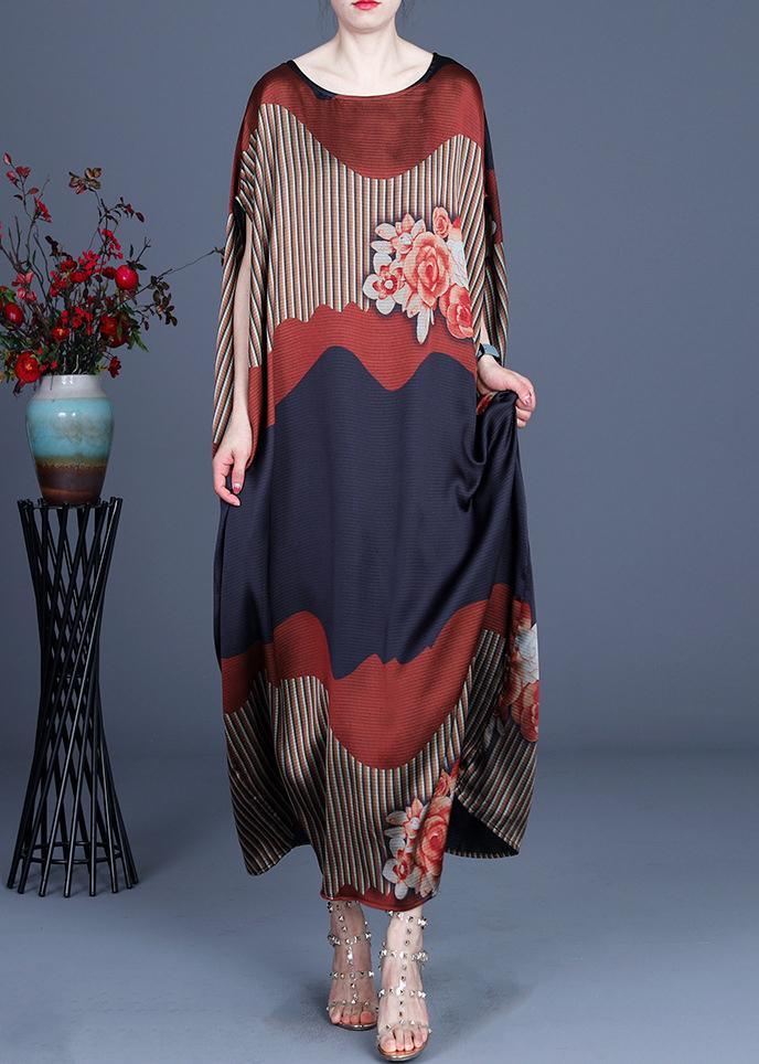 Chic Color block Batwing Sleeve Silk Maxi Dresses Summer Spring ( Limited Stock) - Omychic