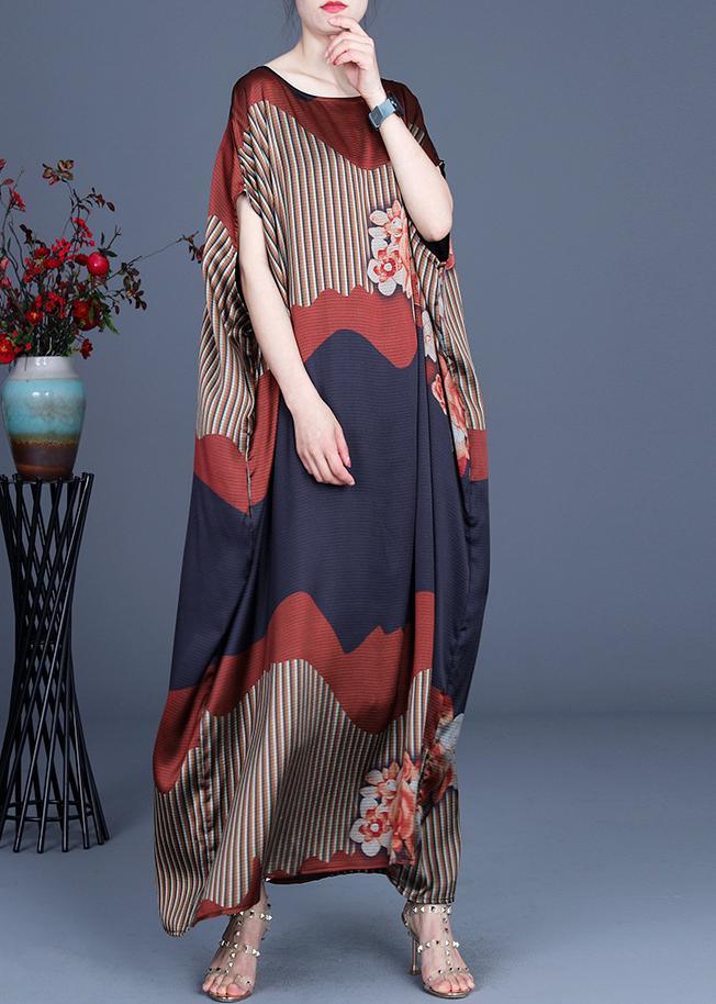 Chic Color block Batwing Sleeve Silk Maxi Dresses Summer Spring ( Limited Stock) - Omychic