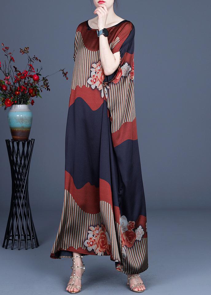 Chic Color block Batwing Sleeve Silk Maxi Dresses Summer Spring ( Limited Stock) - Omychic