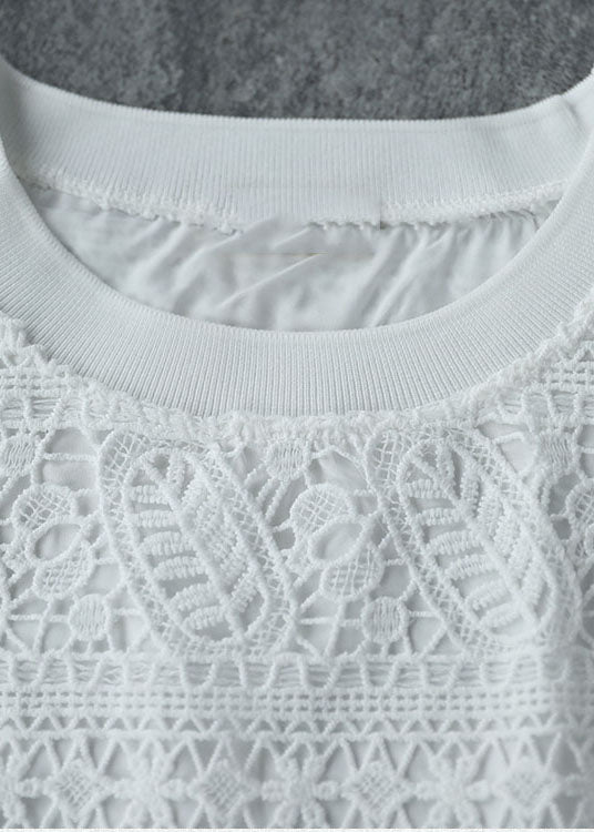 Chic Colorblock O-Neck Patchwork Striped Lace Shirt Short Sleeve - Omychic